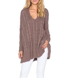 Free People Size XS Easy Cable Brown V-Neck Sweater